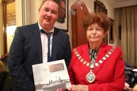  William Byrne (Chief Stokers Relative) and Holyhead Mayor Cllr Ann Kennedy at the launch of ‘The Last Voyage of the Leinster’