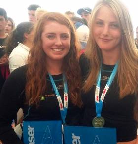 Lough Derg&#039;s Aisling Keller (left) and Aoife Hopkins at the U21 World Championship prizegiving in Belgium