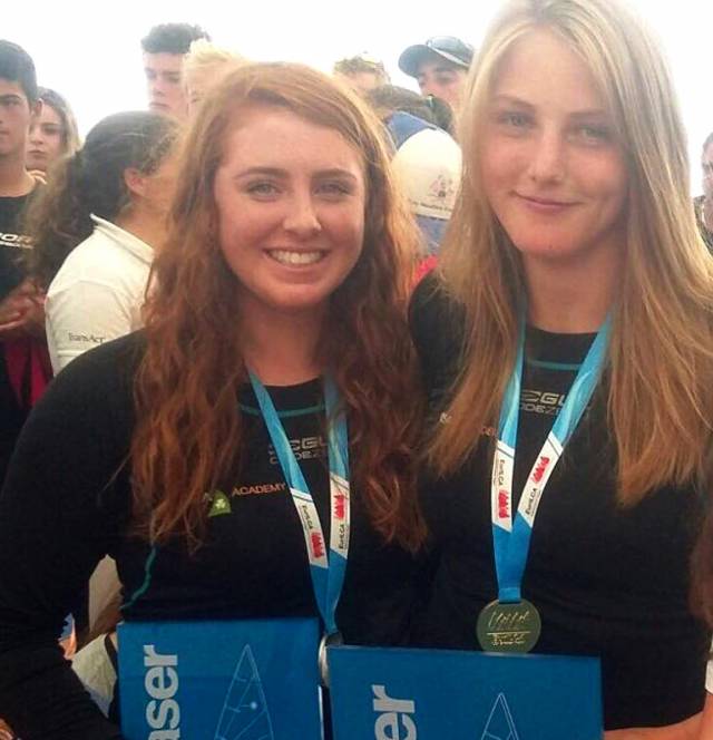 Lough Derg's Aisling Keller (left) and Aoife Hopkins at the U21 World Championship prizegiving in Belgium