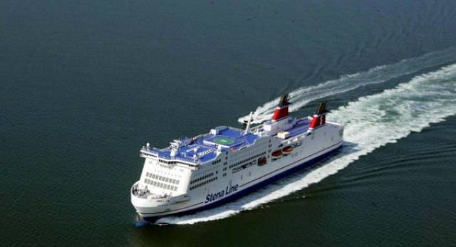 Competing ferries, Stena Adventurer and Norbank on the Irish Sea that serve on 'land-bridge' routes via the UK.