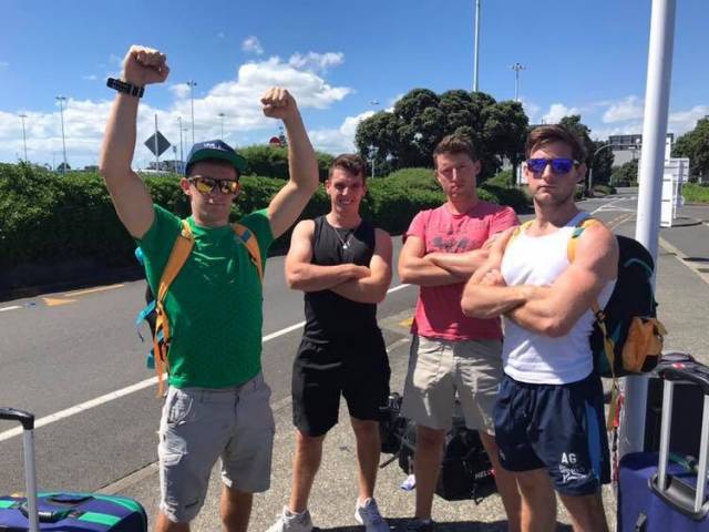 Gary O'Donovan, Shane O'Driscoll, Mark O'Donovan and Paul O'Donovan take some sun in Sydney