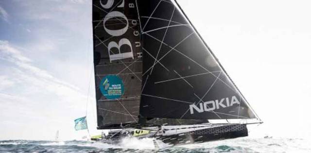 For the casual spectator, this is the kind of sailing that attracts attention – Alex Thomson’s IMOCA 60 Hugo Boss at full chat on the foils.