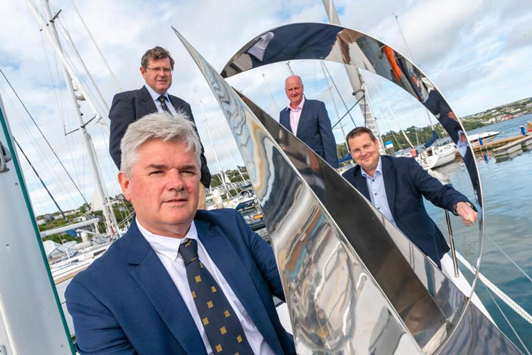Regatta Director Anthony O’Neill holding the Michelle Dunne Prix d&#039;Elegance trophy, KYC Commodore Michael Walsh together with Robert Kennedy &amp; Brian Goggin of the O’Leary Insurance Group 