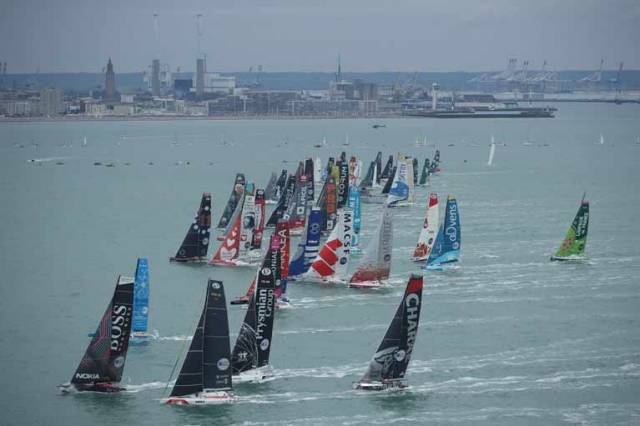 At the start both IMOCA and Class40 fleets were tightly bunched, but line honours appeared to go to Bureau Vallée II (IMOCA) and Aïna Enfance and Avenir, the Class40 favourite