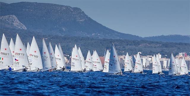 Ireland's James Espey on the extreme right of picture in today's Laser race at Trofeo Princesa Sofia in Palma