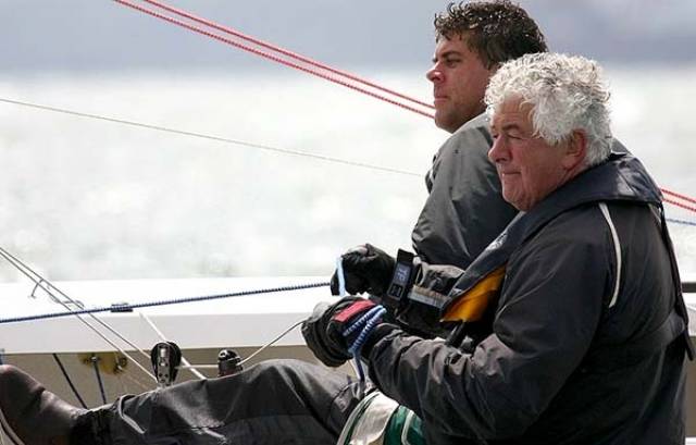 Malahide Yacht Club's Richard Burrows sailing an Etchells 22 with his son David