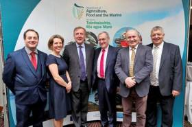 Speakers at the seafood sectoral gialogue on Brexit: Patrick Murphy; Bord Bia CEO Tara McCarthy; Marine Minister Michael Creed; Sean O’Donohue of the Killybegs Fishermans&#039; Association, Lorcán Ó Cinnéide of the Irish Fish Processors and Exporters Association; and Dr Cecil Beamish of the Department of Agriculture, Food and the Marine