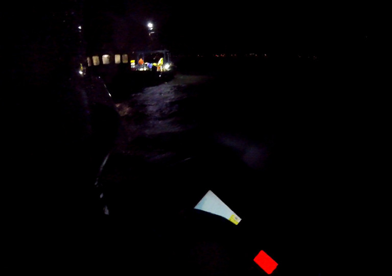 Skerries RNLI approaching the razor fishing vessel in the dark