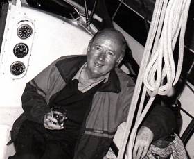 The late Joe Fitzgerald in party mode in Youghal while Commodore of the Irish Cruising Club in 1986