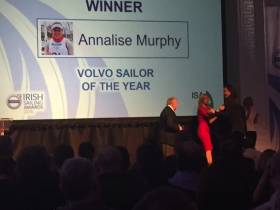 Annalise Murphy taking the stage to accept her Irish Sailor of the Year award at the RDS Concert Hall this evening