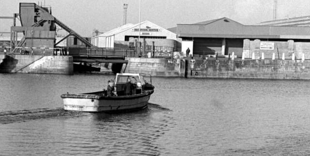 Times past: The last Liffey ferry service crossing took place in 1984 when above the ferry is seen heading to the North Wall and where along this quay now stands the National Convention Centre which is a dominate landmark on the waterside.  The ferry officially reopens service next month. AFLOAT also adds that another ferry, the 'Liffey Flyer' service did operate previously (albeit for just two years) until the Samuel Beckett Bridge opened almost a decade ago in December 2009.