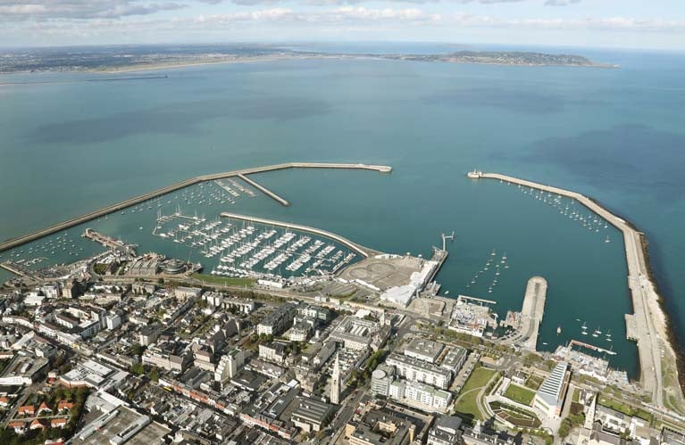A town and its harbour. From a height, Dun Laoghaire and its harbour may look to be dynamically inter-twined. But at sea level, things can be very different.