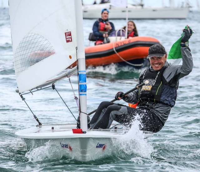 World Champion - NYC's Mark Lyttle sails home to Dun Laoghaire and a hero's welcome after the conclusion of the Laser Master Worlds on Dublin Bay