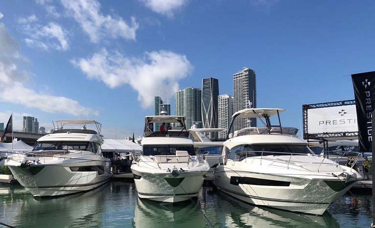 If it’s February, it must be Miami…..this weekend sees two boat shows at full steam ahead in Miami, and Gerry & Martin Salmon of MGM Boats of Dun Laoghaire are with the Prestige array in the Miami Yacht Show. 
