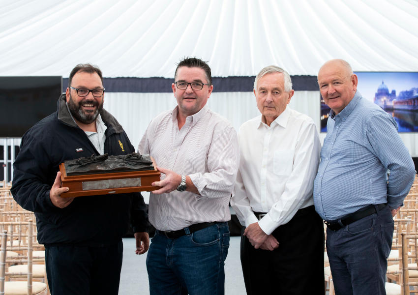 Pictured at the launch of the International Power Boat Festival are Colin Morehead, Royal Cork Admiral and Cork300 chair, with Justin McInerney, president of the Irish Powerboat Association; Richard Salaman, trustee, British International Harmsworth Trophy; and UIM council member Denis Dillon