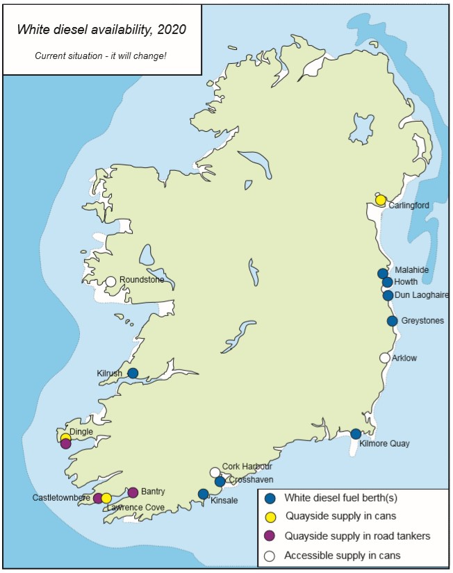 Map of white diesel fuelling locations as of February 2020 by Norman Kean