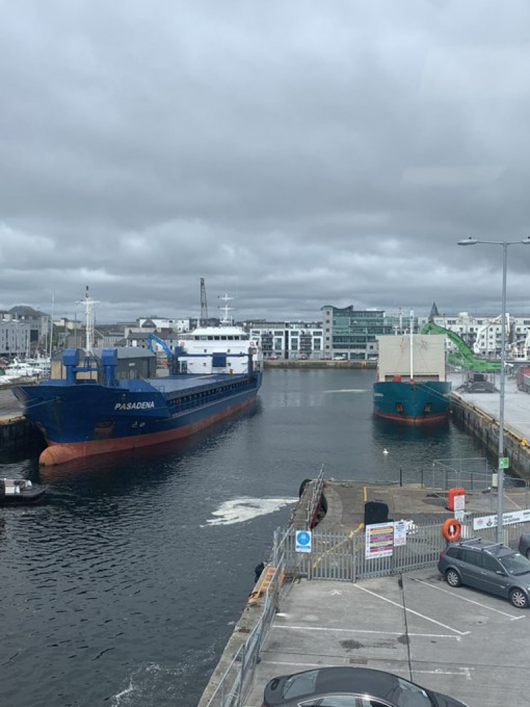 Among the variety of vessels berthed in the Port of Galway (Dun Aengus Dock) at the weekend was the general cargoship Pasendena (on left) loaded with scrap-metal. Afloat has indentied the owners of the 2,993grt short-sea trader as Gerhard Wessels based in Germany.