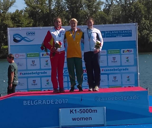 Jenny Egan (bronze) with Alyssa Bull (gold) and Laia Pelachs (silver) on the Belgrade Podium. 