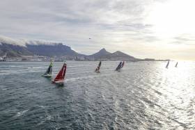 The fleet in the most recent edition of the VOR sails out of Cape Town on 19 November 2014