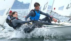 Laser sailors round a mark at the National Championships on Belfast Lough