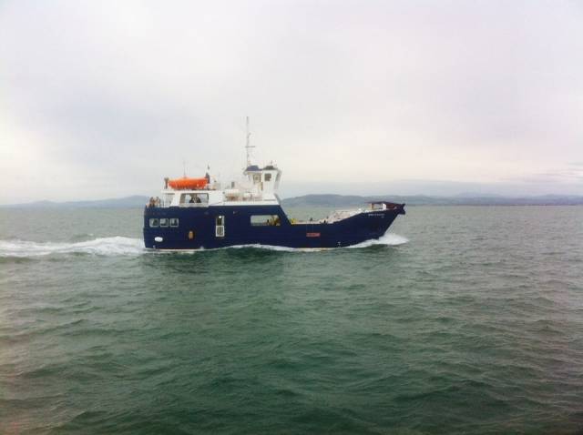 Leinster seaboard scene off the coast of the eastern province as the stout looking carferry Spirit of Rathlin carries out sea trials.