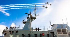 A flyover by the Air Corps at the commissioning of LÉ William Butler Yeats in Galway where on Monday An Taoiseach endorsed plans for another newbuild but equipped with full medical facilties  