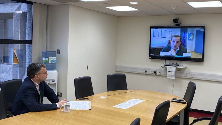 Marine Minister Dara Calleary T.D, (left) held discussions, by video link, with EU Fisheries Commissioner Virginius Sinkevičius