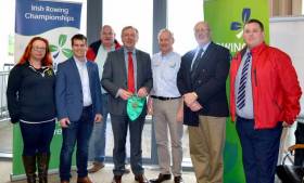 Pictured at the Official Launch of the 2018 Irish Coastal Rowing Championships at the National Rowing Centre, Farran, Cork were from left to right: Orla Creedon Championships Committee Secretary, David Hussey Rowing Ireland Coastal Division Committee, Ted McSweeney Chairperson Rushbrooke Rowing Club (Host Club), Minister for Agriculture, Food and the Marine Mr. Michael Creed T.D , Eddie Farr Chairperson of the Coastal Championships Committee, Kieran Kerr, Chairperson of Rowing Ireland Coastal Division and Shane Russell Regatta Director for the 2018 Championships