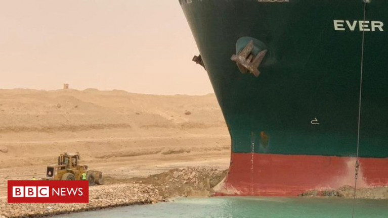 Owner of the enormous containership, Ever Given (above bulbous bow) wedged across Suez Canal apologises for major disruption to international trade route. The giant ship is causing a traffic jam in one of the world&#039;s busiest waterways
