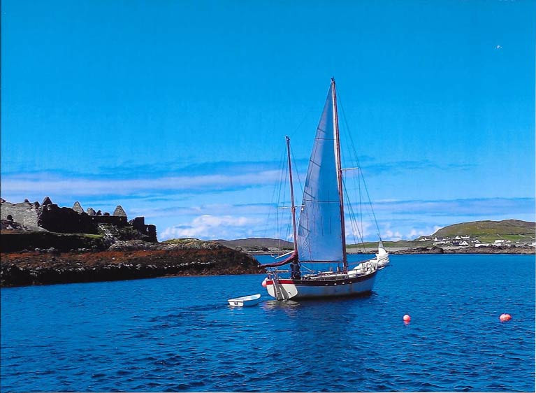 Nick Kats’ 39ft ketch Teddy in gentle waters at Inishbofin off the coast of Galway. Having been at sea for several days on passage to Iceland and Greenland, Teddy’s skipper has decided that his crewing arrangements were unsuitable for what would have been his third cruise to Greenland, and he has returned to an Irish port at Tory island off Donegal