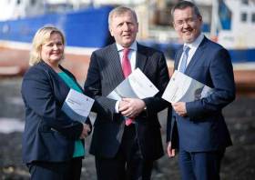 Trudy McIntyre, Chair of The National Inshore Fisheries Forum, Minister for Agriculture, Food and the Marine is Michael Creed, TD. and Jim O Toole, Chief Executive Officer, Bord Iascaigh Mhara, launching the strategy in Skerries