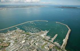 A 2013 aerial image looking northwards from Dun Laoghaire Harbour out into Dublin Bay and beyond