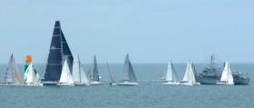 The start of the Volvo Round Ireland Race 2016 in an offshore breeze, with the fleet tending to bunch towards the Guardship at the outer end of the line. It has been suggested that in similar conditions, it might be useful to give the line a slight bias in favour of the inner end of the line, bringing the fleet close in off the Wicklow pierhead