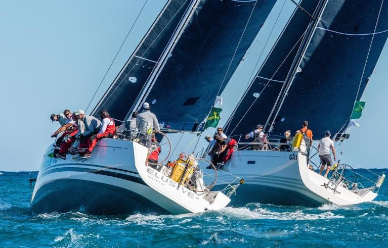 The First 45 Elusive 2 (left) and the xP44 Expresso dicing for it shortly after the start of the Rolex Middle Sea Race. Their fates could not have been more different – Expresso was an early retiral with a broken forestay, while the Podesta family's Elusive 2 has just taken over the overall IRC lead at the Lampedusa turn