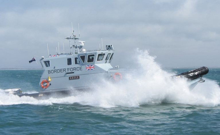 UK Waters: The Home Office said at least 480 migrants attempted to cross the English Channel on Sunday, where AFLOAT adds above is a UK Border Force Coastal Patrol Cutter (CPV) Eagle. The agency has staff at airports and ports among them a base in the Port of Dover. The next busiest ferryport in the UK is Holyhead, Wales where Afloat tracked just over a month ago another such craft, CPV Active which departed Liverpool to arrive at Holyhead Boatyard. Also in port were a pair of Royal Navy &#039;Archer&#039; class training boats, HMS Biter (P270) and HMS Charger (P292) which departed Holyhead Marina in the west of the harbour and when bound for Liverpool. Today another Archer class HMS Tracker (P274) is berthed at the facility. 