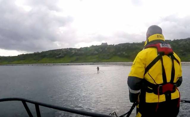 The paddleboarder was located safe and well and was happy to make his way back to Whitehead harbour. See vid below.