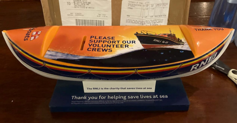 The RNLI collection box that now sits in McCarthy’s Bar in San Francisco