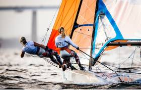 Andrea Brewster and Saskia Tidey are fifth overall after two races in the 49erfx in Rio