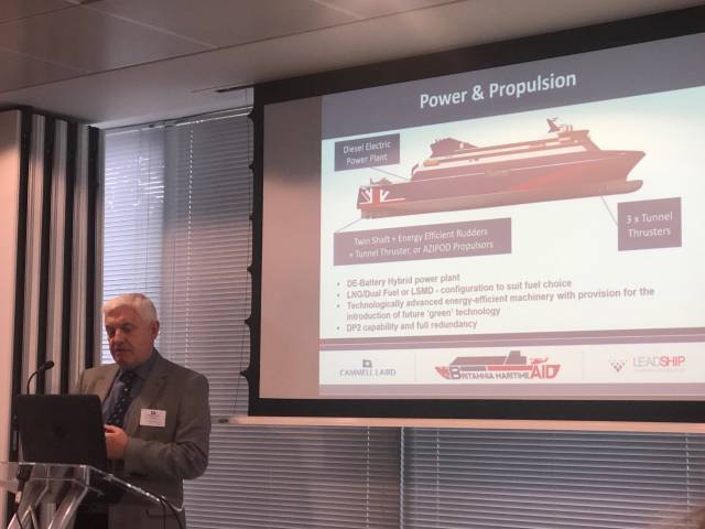 Tony Graham Cammell Laird COO at a presentation for an ambitious scheme to develop a new £150m Caribbean based disaster-relief ship at London International Shipping Week (LISW19) which began today. The launch Afloat adds follows the recent devastation in the Bahamas caused by Hurricane Dorian. 