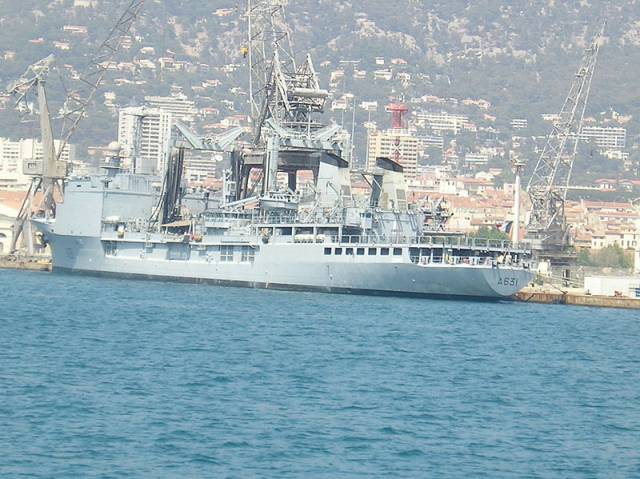 Command and tanker ship Somme in Toulon. The Mediterranean port is one of several bases of the French Navy.