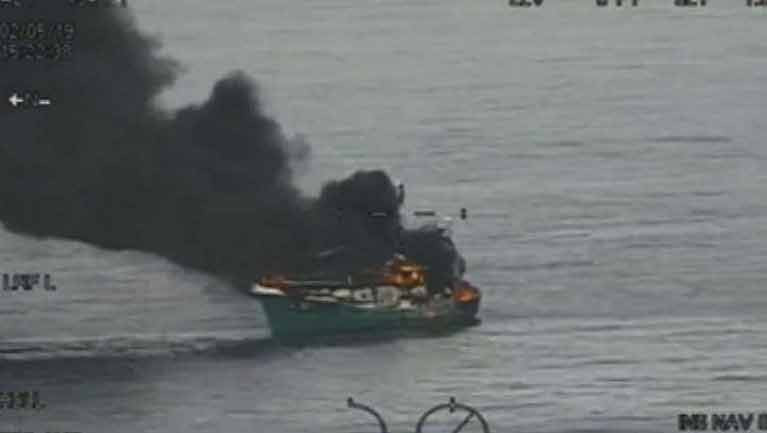 The MFV Suzanne II caught fire about 29 miles east of Arklow