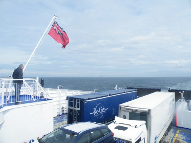 European Commission has proposed the UK should agree to follow EU food standards. Afloat adds above freight vehicles on board a ferry on the North Channel when bound for Belfast Harbour.