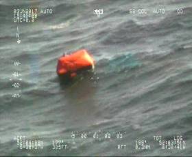 The Inis Mor crew took to the liferaft when the Ker 39 started sinking off the Saltee Islands. All crew were rescued by Coastguard Helicopter 117