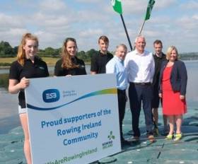 Rowers Emily Hegarty, Natalie Long, Andrew Goff and Naill Beggan with Michael Quinlan and Frank Barry, ESB, and Michelle Carpenter, Rowing Ireland