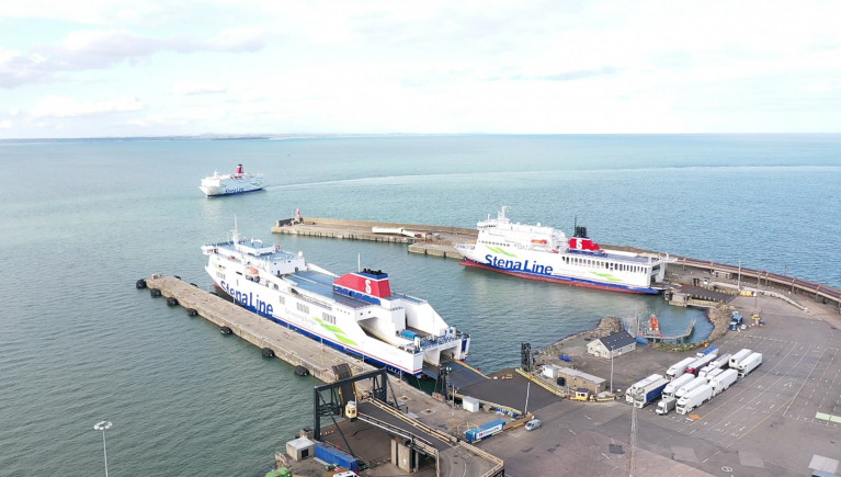 All together now as a trio of Stena ferries gather in Rosslare Europort with the first time arrival of Stena Vinga (on right) which is serving as Irish Sea relief duty vessel this winter.  Afloat also adds however that the ferry firstly is operating on the Ireland-France (Cherbourg) connection though tonights 21:30 sailing from Rosslare has been cancelled due to adverse weather conditions.