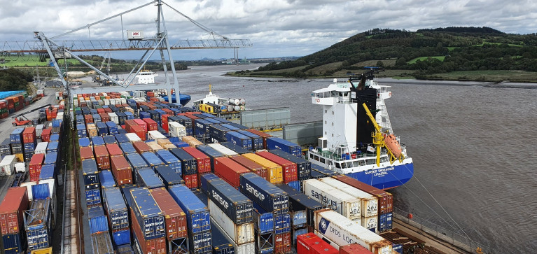 The Irish south-east Port of Waterford reported a busy 2020 and is exploring service to northern France. Above AFLOAT adds is the port's main (container) terminal at Belview located downriver of Waterford City.