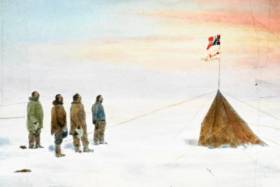 The exhibition Cold Recall is based on images from the original lantern slides that Norwegian polar explorer Roald Amundsen used in public lectures about his expeditions through the Northwest Passage and to the South Pole