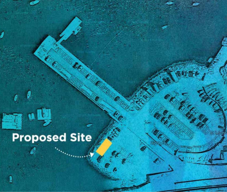 The current planned location of BigStyle’s new SUP hub at the Coal Harbour. Below, artist’s impression of the space