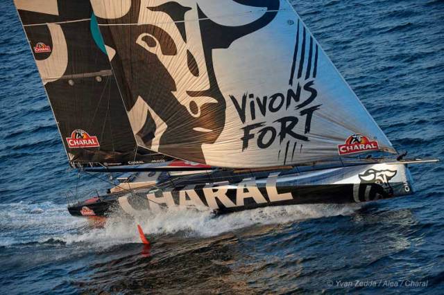 With the latest foiling technology, Jérémie Beyou's Charal (FRA) will be one of 29 IMOCA 60s competing in this year's Rolex Fastnet Race