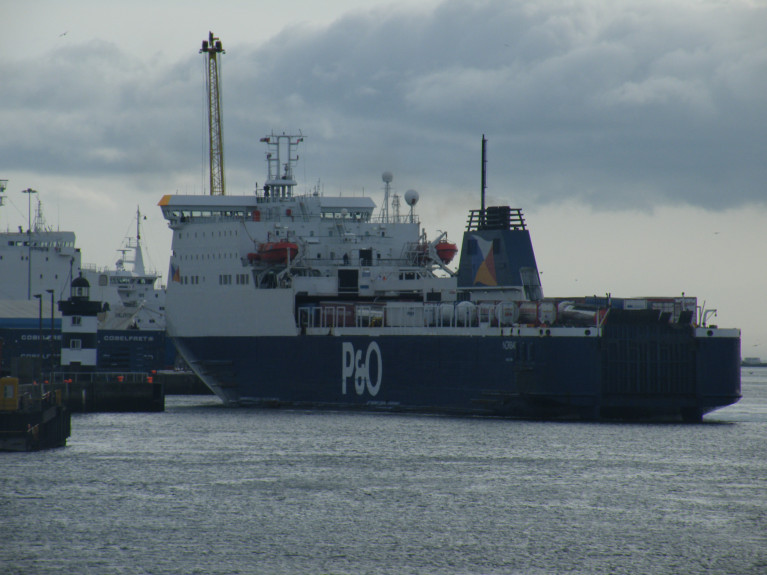 The ropax ferry Norbay serves the Liverpool-Dublin route, is seen arriving at the capital in recent years during a routine crossing of the Irish Sea route. 